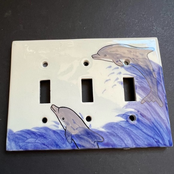 Ceramic Light triple Switch Cover CV Reeve Tile USA dolphins - Picture 1 of 7